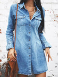 Robe-chemise en jean vintage, manches longues, coupe slim pour femme