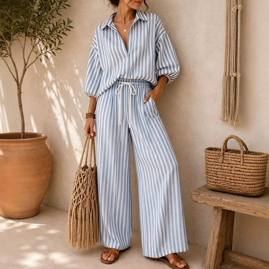 Ensemble chemise oversize à rayures et pantalon à jambes larges