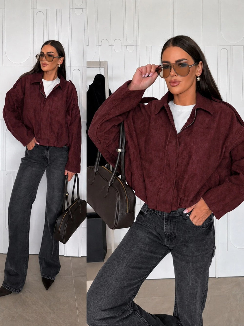 Veste Bombers Oversize en Suédine