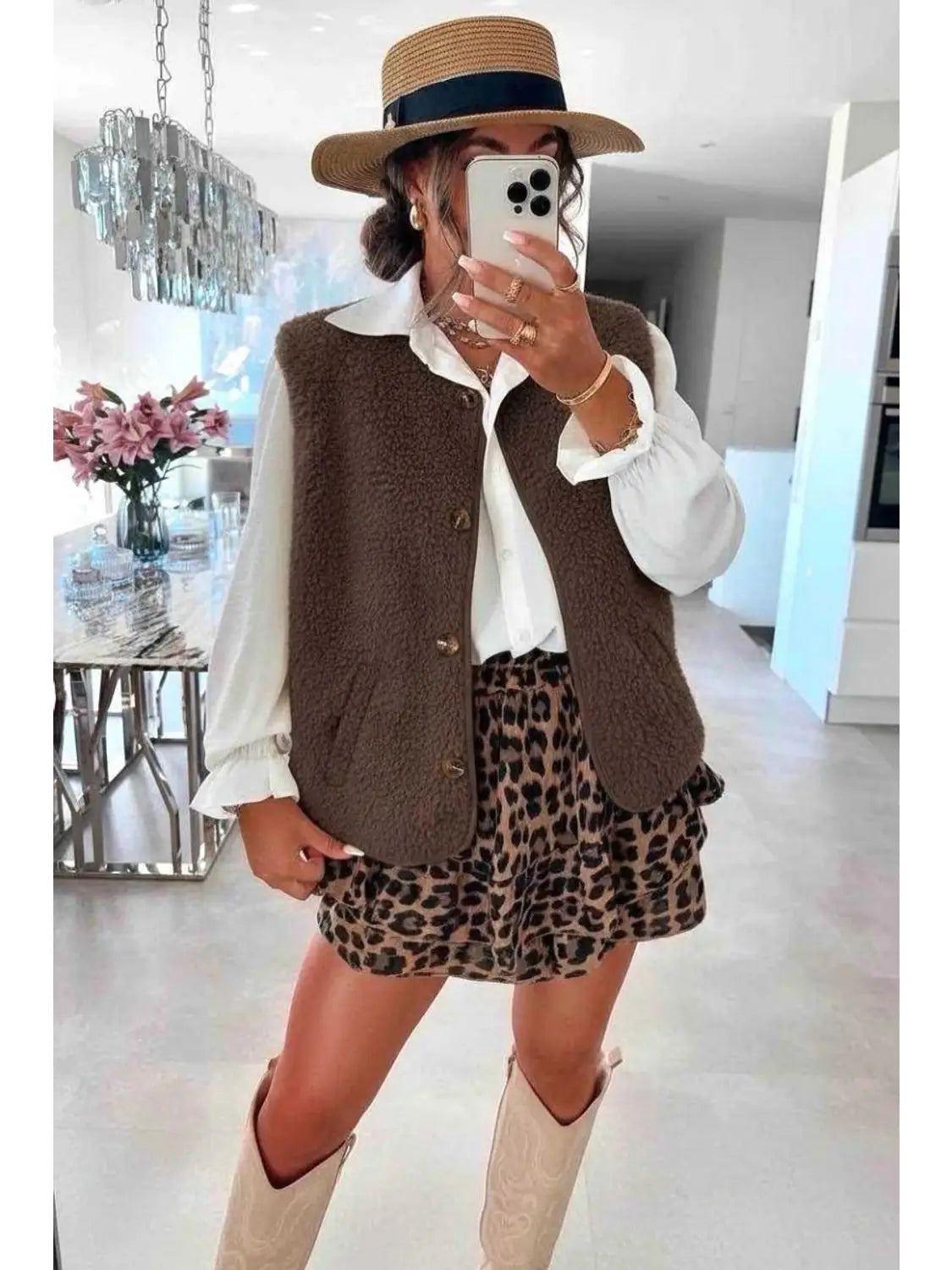 Gilet Teddy sans manches avec poches et boutons