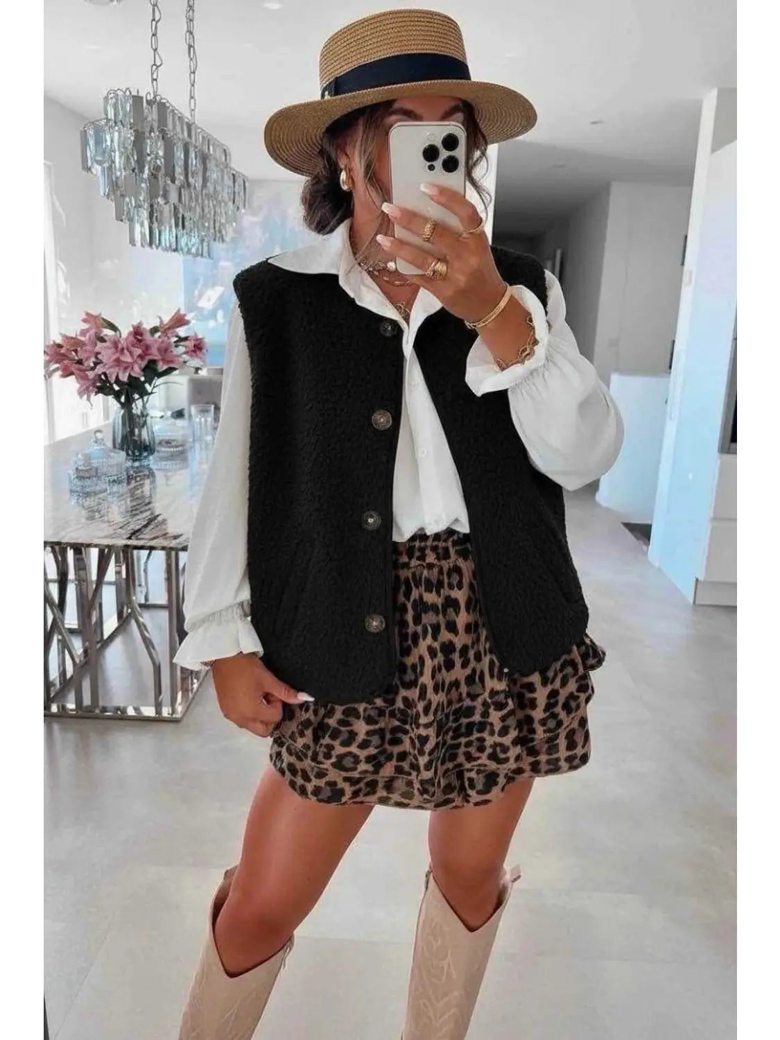 Gilet Teddy sans manches avec poches et boutons
