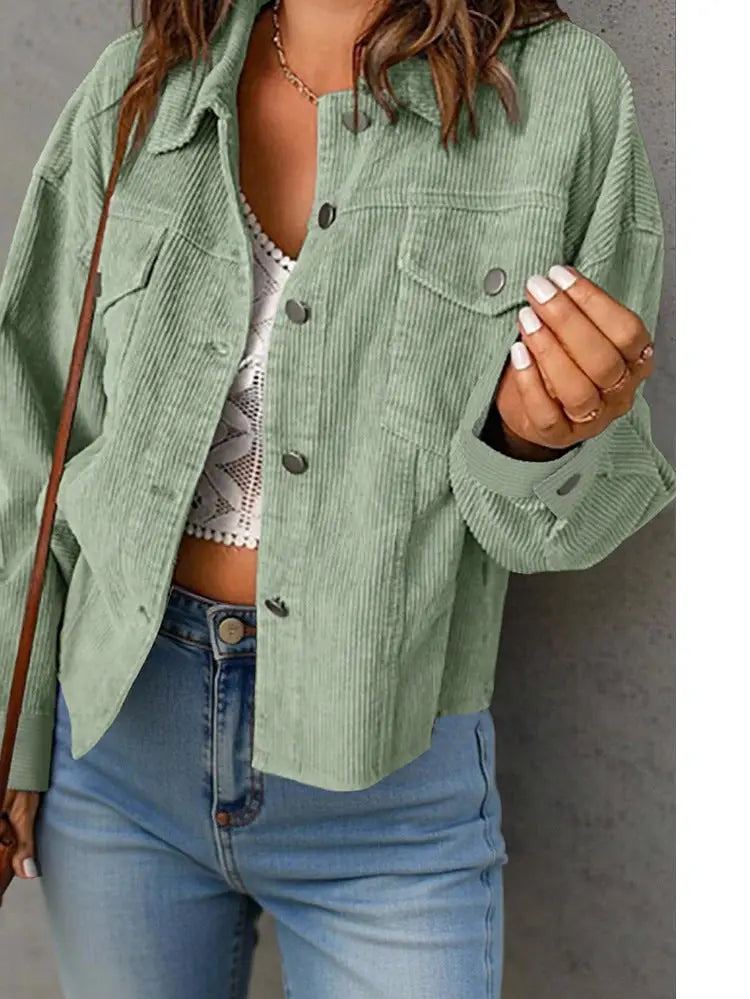Surchemise oversize boutonnée en velours côtelé uni