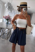 Short en coton avec ceinture et poches