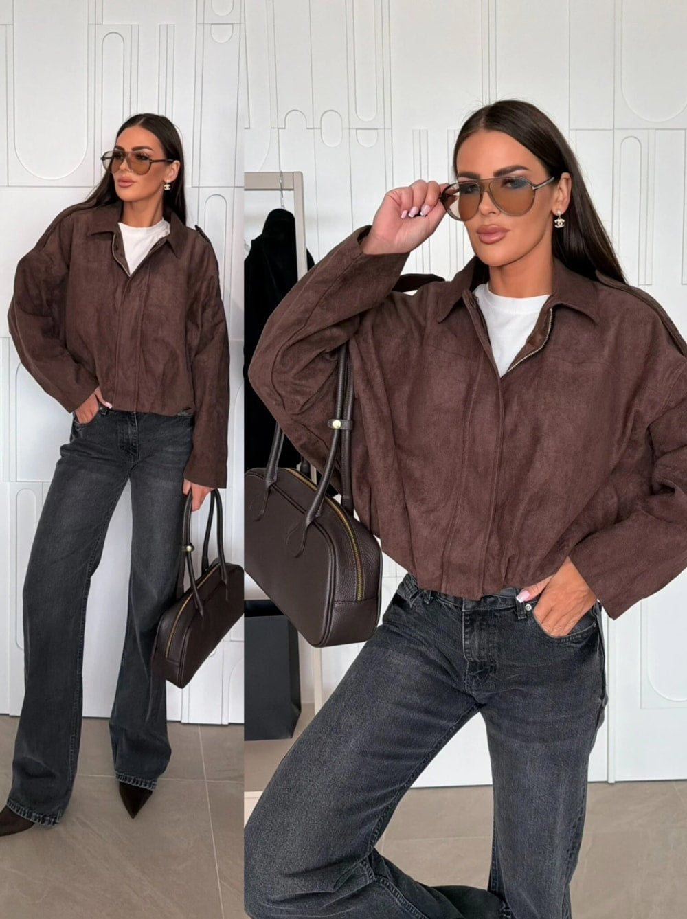 Veste Bombers Oversize en Suédine