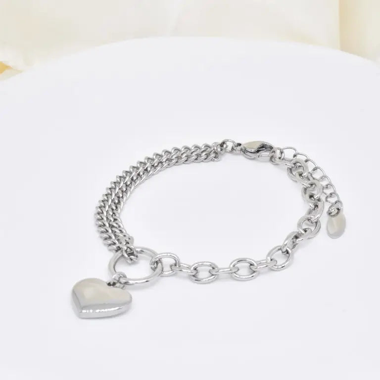 Bracelet coeur maillons en acier inoxydable