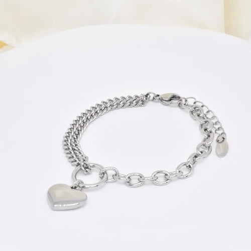 Bracelet coeur maillons en acier inoxydable