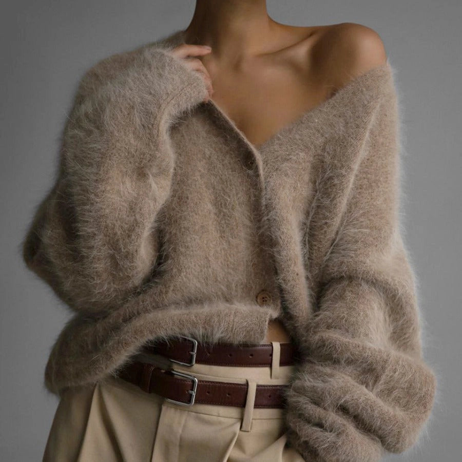 Cardigan en maille imitation vison douillet coupe ample
