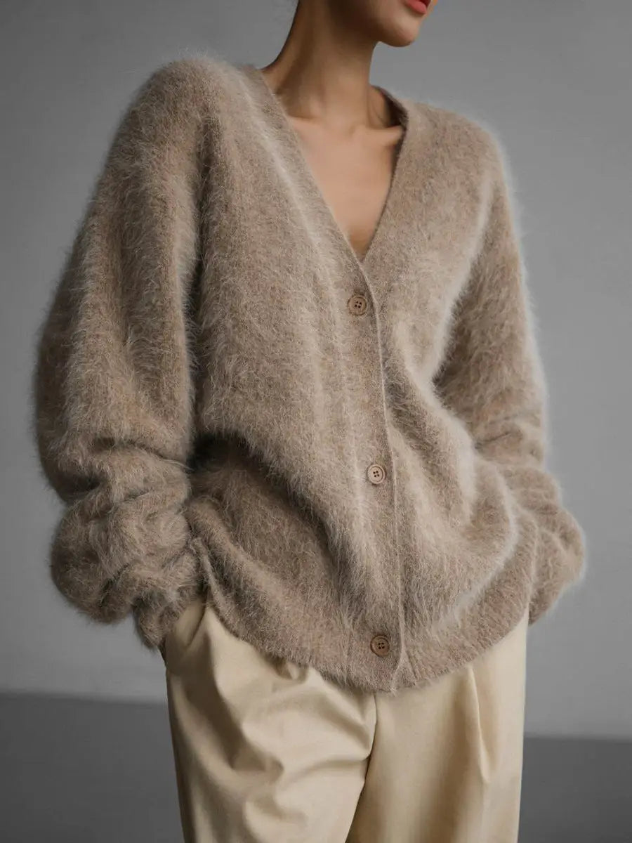 Cardigan en maille imitation vison douillet coupe ample