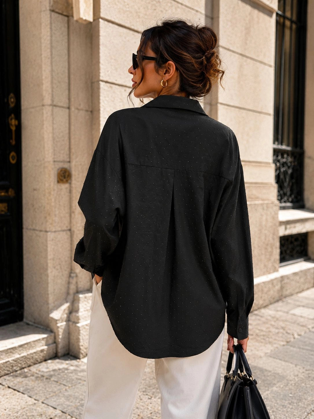 Chemise strass ton sur ton, coupe oversize