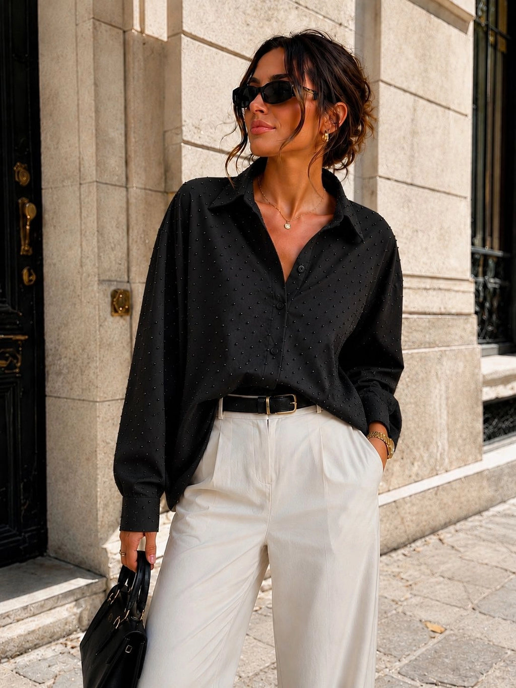 Chemise strass ton sur ton, coupe oversize