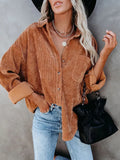 Chemise en velours côtelé surdimensionnée avec poche poitrine CARAMEL