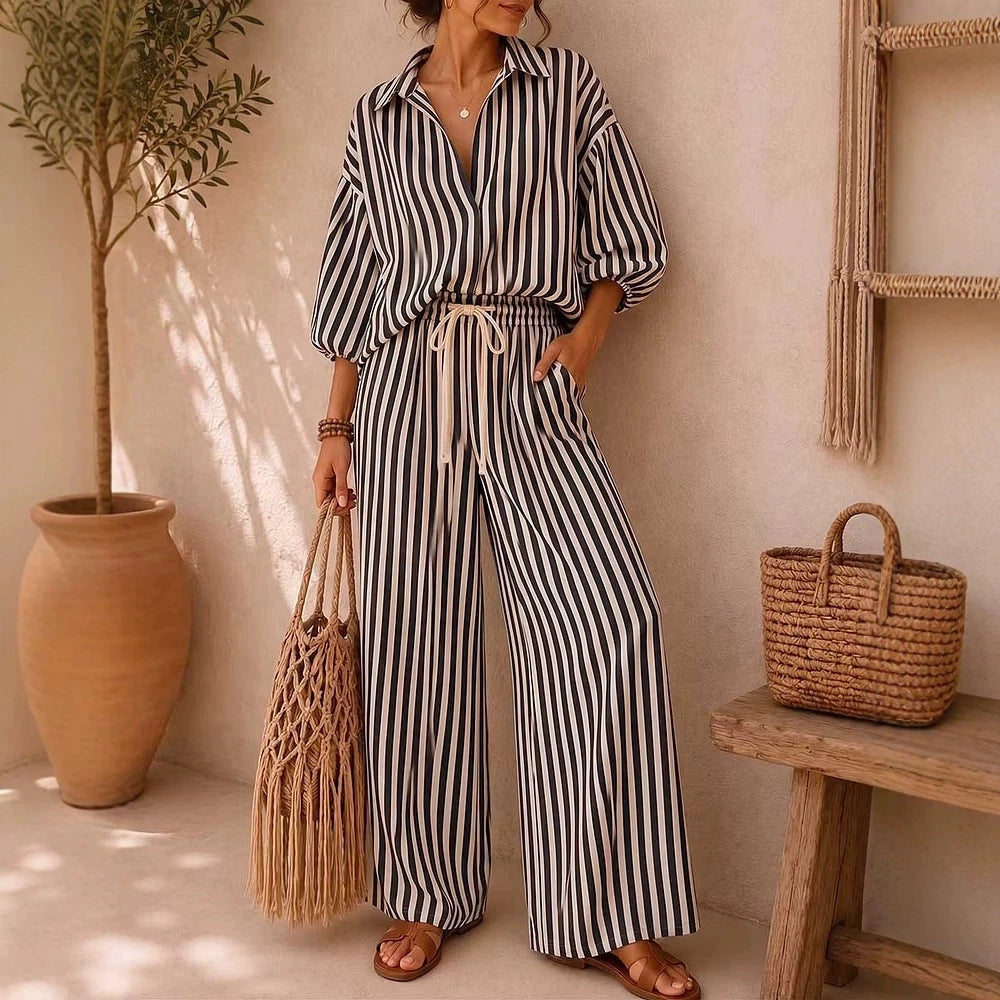 Ensemble chemise oversize à rayures et pantalon à jambes larges