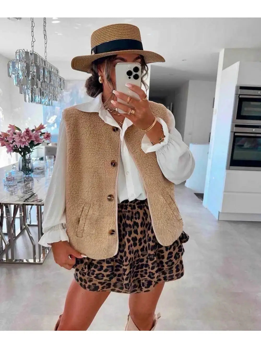 Gilet Teddy sans manches avec poches et boutons