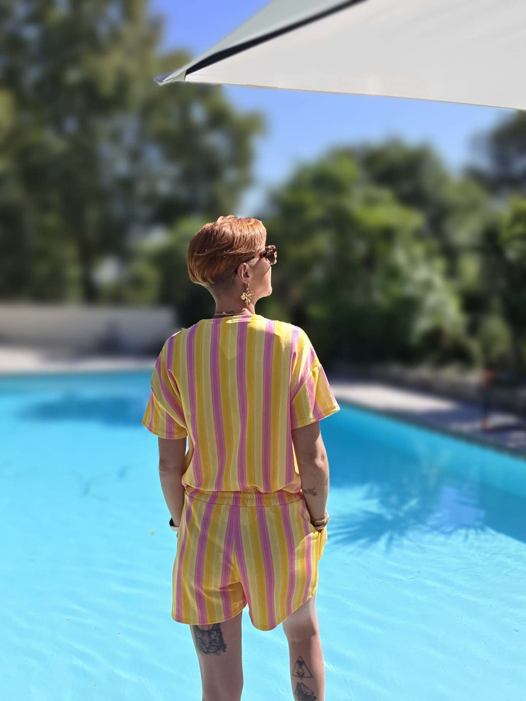 Ensemble Short À Rayures Colorés Taille Élastique