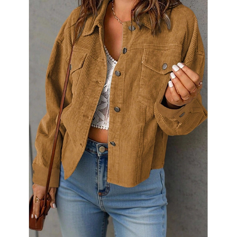 Surchemise oversize boutonnée en velours côtelé uni